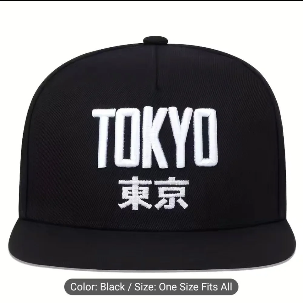 TOKYO Embroidery Unisex Baseball Cap Black Hip Hop Trendy Snapback Hat Adjustabl